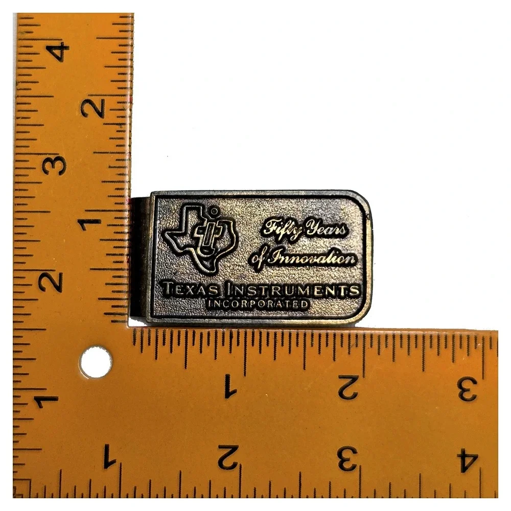 Texas Instruments Fifty Years Innovation Money Clip Vintage Bronze Metal 2in